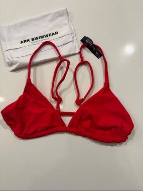 ARK Swimwear Red String Bralette Triangle Bikini Top - size M, NWT